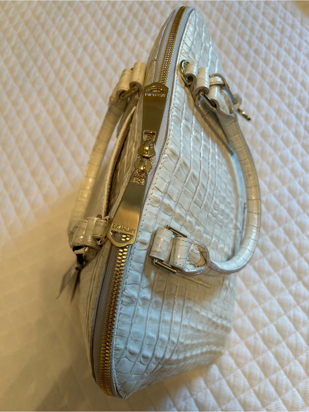NWT Brahmin Vivian Satchel in Macaroon La Scala Embossed Leather - Picture 7 of 12